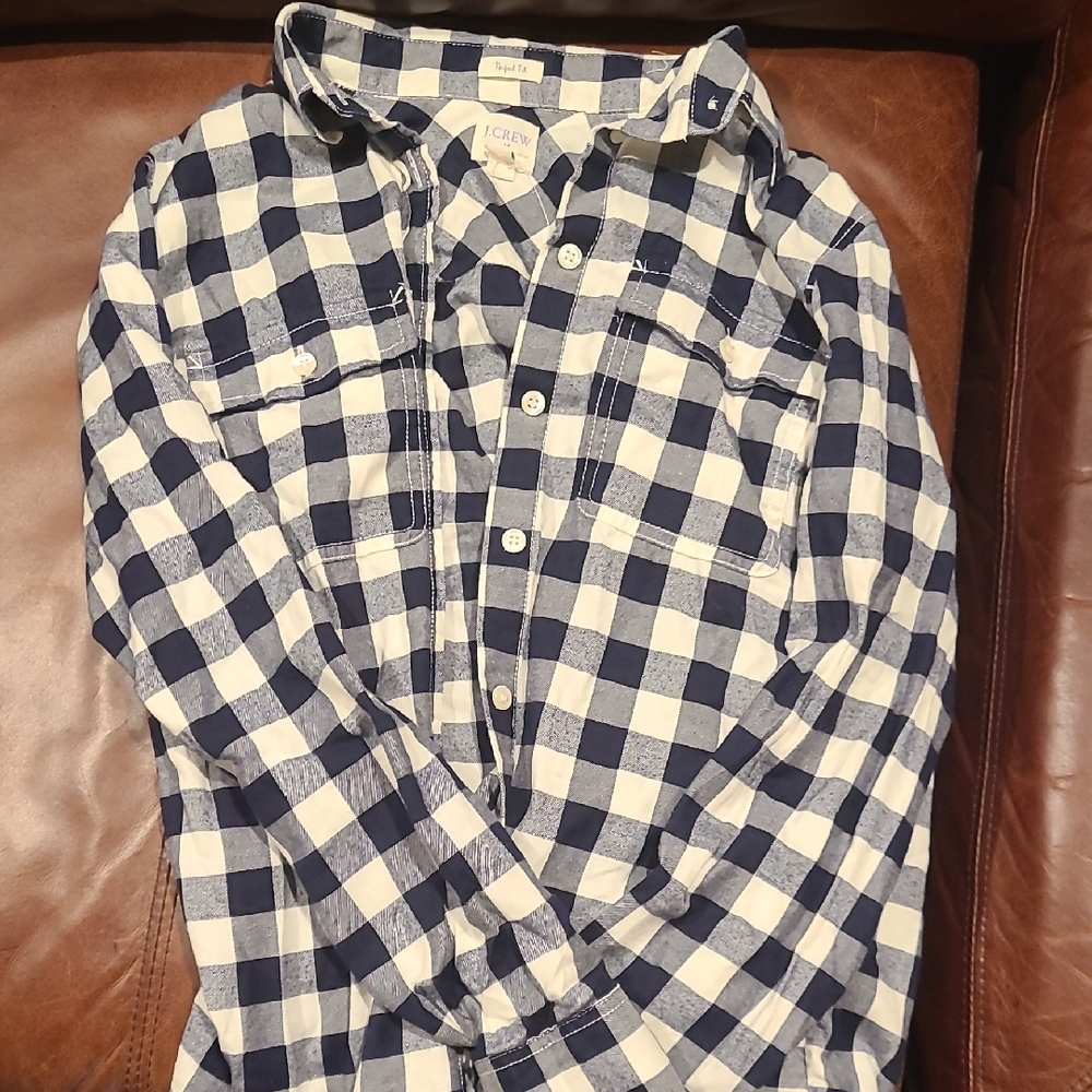 J. Crew Navy and White Plaid Button Down Shirt